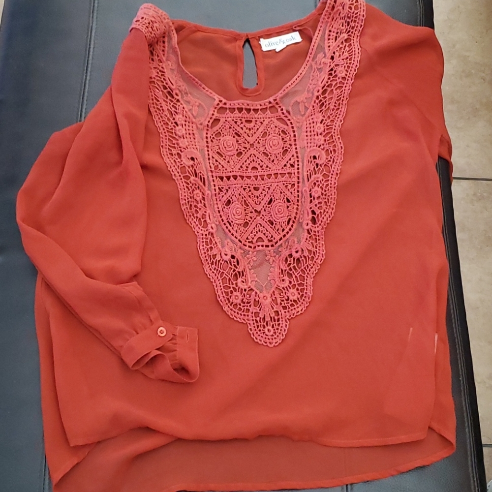 Sheer burnt orange blouse